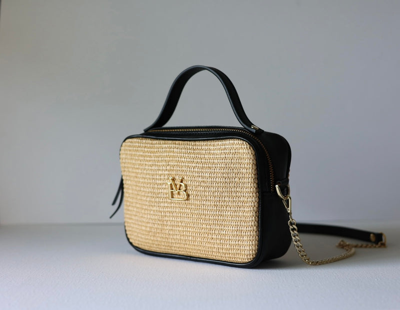 BOLSO PALM NEGRO en RAFIA Y PIEL