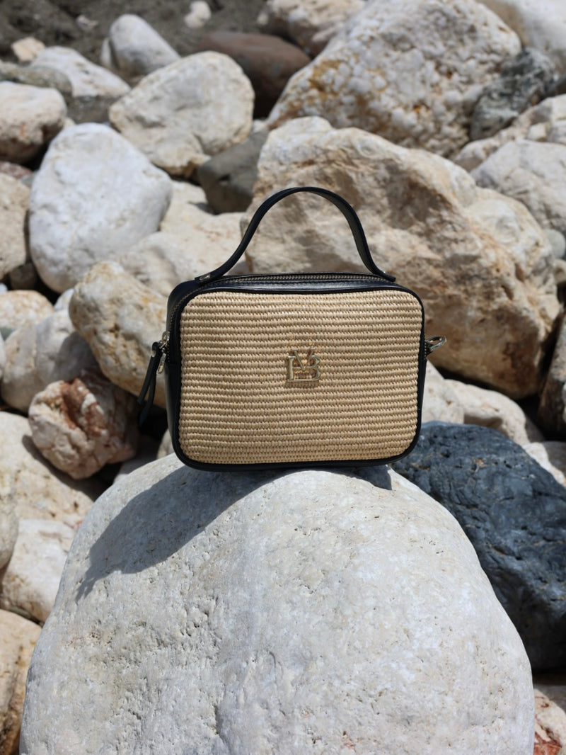 BOLSO PALM NEGRO en RAFIA Y PIEL